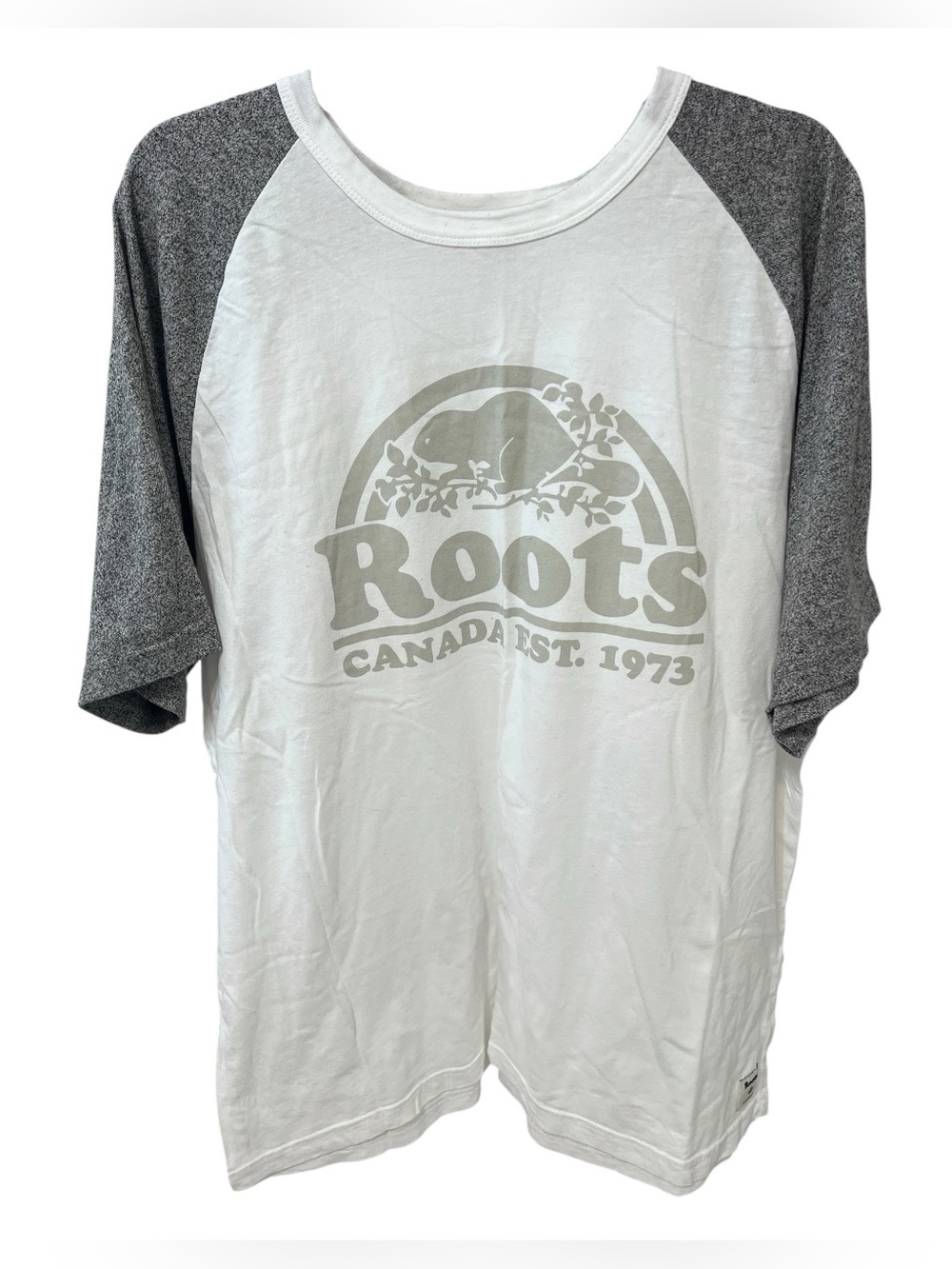 Roots Canada Est. 1973 Raglan T-Shirt | Men’s XL | Gray & White